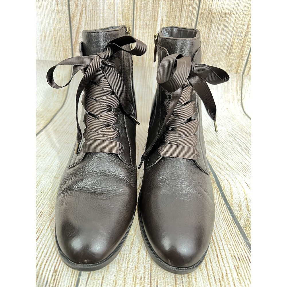 Vtg Y2K Leather Lace Up Ankle Boots Sz 11 Brown Ribbon Coquette Dark Academia - Picture 5 of 8